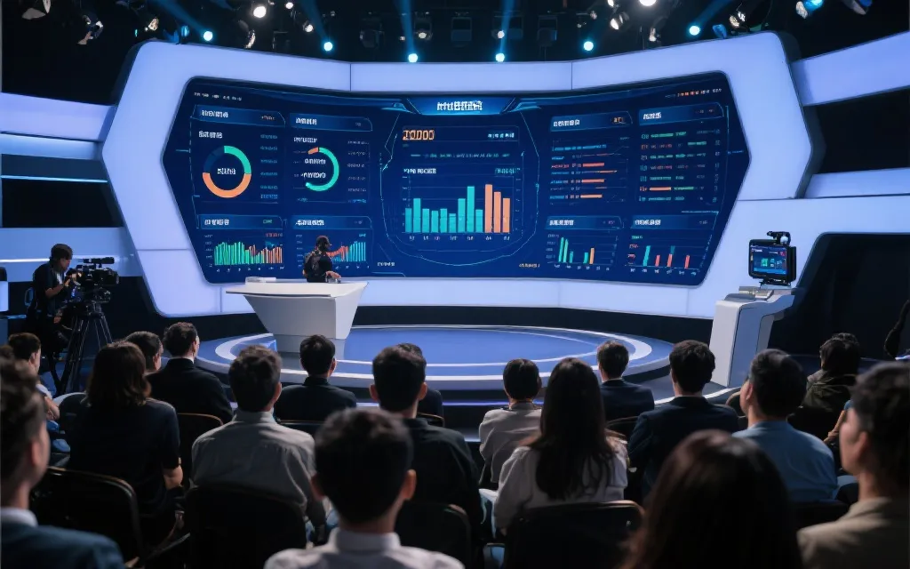 直播现场氛围,观众聚精会神观看大屏幕